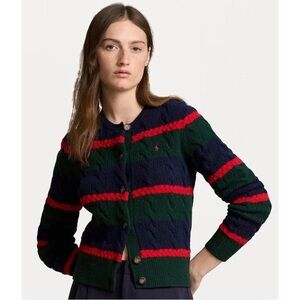 Polo Striped Cable-Knit - Navy/Green/Red XL